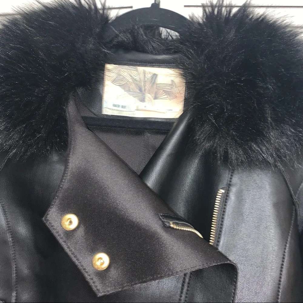 Kimchi Blue Faux Leather Black Jacket with Faux Fur Neck - Picture 3 of 12